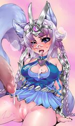 1boy 1girls after_orgasm after_sex alternate_version_available blush breasts cum cum_drip cum_in_mouth cum_on_face erection facial female flaccid flaccid_penis_after_sex fox_girl io_(paladins) light-skinned_female light_skin one_eye_closed paladins penis pussy silver_hair skirt steam straight tagme tail thick_thighs thighs tight_pussy veiny_penis video_games zanthu