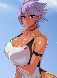 big_breasts cleavage dark-skinned_female female female_only huge_breasts looking_at_viewer oninoe original_character solo solo_female swimsuit