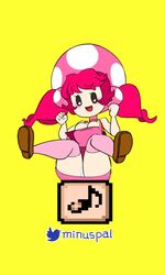 <1_second_video 1girls 2021 animated ass bouncing_breasts breasts female female_only huge_ass huge_breasts mario_(series) minus8 nintendo no_sound note_block panties pantyshot pink_hair shorter_than_10_seconds solo solo_female super_mario_maker super_mario_maker_2 tagme thick_thighs toadette twitter_logo twitter_username upskirt video yellow_background