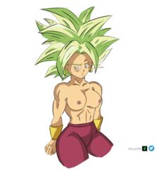 blue_eyes breasts breasts_out dragon_ball dragon_ball_super fusion green_hair kefla legendary_super_saiyan muscular_female nude_female reciodb saiyan showing_breasts super_saiyan super_saiyan_2 topless