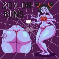 1girls 6_arms 6_eyes advertisement anthro anthro_only bare_legs bare_midriff big_ass bikini bottom_heavy bug bug_girl cup cute discount female female_focus flat_chest hand_on_ass hand_on_own_ass holding_cup huge_ass insect_girl insect_humanoid insects large_ass muffet navel offering offering_to_viewer pixel_art pointing purple_body purple_skin red_bikini solo solo_focus spider spider_girl spinneborg string thick_thighs thin_waist thunder_thighs tied_hair twintails undertale v_sign web