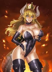 1girls big_breasts bowsette busty curvy damegane female mario_(series) new_super_mario_bros._u_deluxe nintendo super_crown thick_thighs