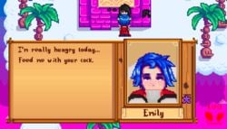 1futa 1girls 2d 2d_animation :>= animated big_breasts big_penis blue_hair cheek_bulge deepthroat deepthroat_invitation duo emily_(stardew_valley) erection eye_contact farmer_(stardew_valley) fellatio female futa_on_female futanari gif gui head_grab human light-skinned_female light_skin oral oral_sex pixel_animation pixel_art pov self_upload sex sprite standing stardew_valley theevilfallenone throat_barrier throat_fuck