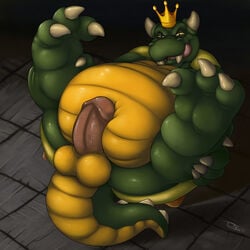 3_toes 4_fingers balls big_balls big_penis bowser chubby claws color crown dragon front_view green_skin happy headgear king king_koopa koopa licking lizard looking_at_viewer lying male male_only mario_(series) nintendo penis reptile royalty scalie sharp_teeth shell shiny smile solo spikes spread_legs spreading squint teaselbone teeth the_super_mario_bros._super_show! tongue tongue_out turtle video_games