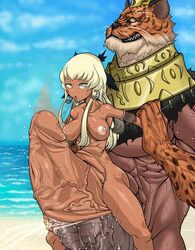 anthro big_nipples breasts censor_bar female hyper_penis kamina large_areolae large_breasts large_insertion male mystery_dungeon nude pixelated saliva sex squirting stomach_bulge sun-moon sweat tiger vaginal_penetration veins veiny