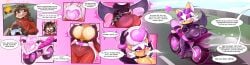ass ass_expansion big_ass big_breasts biker_girl blue_eyes bodysuit breast_expansion breasts character_tf english_text eyeshadow female gender_transformation heart helmet huge_breasts identity_death latex lips lipstick looking_back motorcycle pink_lips pink_lipstick purple_eyeshadow rouge_the_bat rougefication slemka sonic_(series) sonic_the_hedgehog_(series) speech_bubble tagme text transformation transformation_sequence