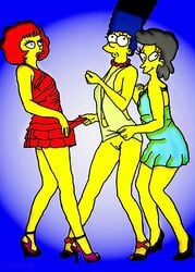 clothes color female female_only helen_lovejoy high_heels human marge_simpson maude_flanders multiple_females multiple_girls side_view standing tagme the_simpsons yuri