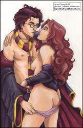 2010 gryffindor_scarf harry_and_hermione harry_james_potter harry_potter hermione_granger hogwarts_school_uniform imminent_sex tagme vp