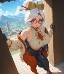 ai_art ai_generated balls ballsack bulge bulge_through_clothing bulge_under_clothes busty civitai cock curvy curvy_figure dickgirl dickgirl_focus foreskin full_body fully_clothed futa_focus futanari glasses glasses_on_face gloves hi_res high_quality high_resolution highres huge_bulge huge_cock massive_bulge nintendo nintendo_switch outfit parted_lips patreon penis penis_bulge penis_out plump_lips purah purah_(tears_of_the_kingdom) red_eyes self_upload smug stable_diffusion uncensored uncircumcised uncut upscaled voluptuous voluptuous_futa white_hair yuckle