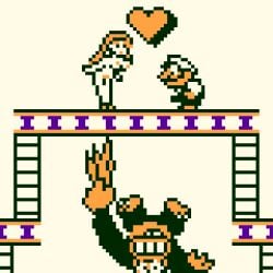 2018 anthro assisted_exposure breasts clothing digital_media_(artwork) donkey_kong_(character) donkey_kong_(series) erection facial_hair falling female group headgear headwear heart_symbol human kong male mammal mario mario_bros mayor_pauline mustache nintendo nipples nude nude_female pixel_(artwork) primate saiwai_hiroshi simple_background trio