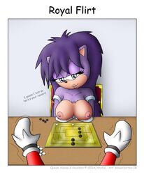 anthro breasts echidna female fur gloves hedgehog interspecies knownvortex knuckles_the_echidna male male_pov mammal monotreme pov queen_aleena sitting sonic_(series) sonic_underground tagme text unseen_male_face