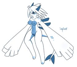 anthro breasts closed_mouth female female_only impious lugia monochrome nintendo nipples nude open_eyes pokemon pokemon_(species) pussy solo tail vulva white_background