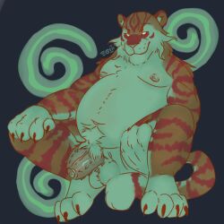 anthro balls belly big_cock big_dick big_paw claws fat fatfur hairy male paw penis smile tiger