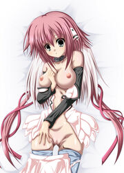 collar ikaros mosaic_censoring pink_hair pointy_chin shy sora_no_otoshimono tagme wings