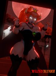 1girls 3d 3d_(artwork) alternate_version_available boosette bowsette clothed_female female female_focus female_only halloween kabalmystic_(style) looking_at_viewer malevis_blender mario_(series) nintendo red_bowsette red_moon self_upload solo vampire vampire_girl