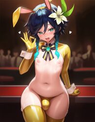 1boy 1femboy ai_generated areolae belly blush casino chubby collar_ring elbow_gloves fake_rabbit_ears fellatio_face fellatio_gesture femboy genshin_impact gold_elbow_gloves gold_reverse_bunnysuit gold_thighhighs golden_reverse_bunnysuit heart indoors large_penis light-skinned_male male male_only navel nipples oiled oiled_body oiled_skin open_mouth penis plump rabbit_ears reverse_bunnysuit saliva seductive seductive_eyes seductive_look seductive_mouth seductive_pose seductive_smile solo submissive submissive_male sweat sweatdrop sweating sweaty sweaty_body sweaty_skin thighhighs tongue tongue_out venti_(genshin_impact) wide_hips