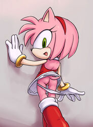 amy_rose ass back_view beige_skin color female female_only fur furry hedgehog huge_eyes huge_head karlo looking_back pink_fur pussy sega solo sonic_(series) standing tagme toony