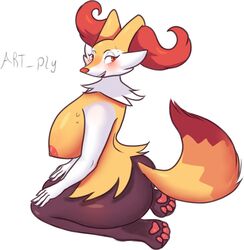 anthro artply big_breasts blush braixen breasts female hi_res looking_at_viewer nintendo nipples pawpads pokémon_(species) pokemon pokemon_(species) red_eyes smile solo video_games wide_hips