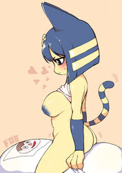 animal_crossing ankha artist_request big_breasts blue_eyes blue_hair blue_nipples blush blushing cat_ears cat_tail claws clothing egyptian furry large_breasts masturbation nails nintendo pillow pillow_humping pillow_riding sharp_claws sharp_nails tail video_games villager_(animal_crossing) yellow_body yellow_fur yellow_skin