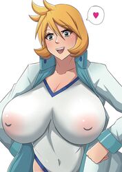 alternate_breast_size breasts clothing cowboy_shot female green_eyes gym_leader heart high_resolution huge_breasts jacket kasumi_(pokemon) large_breasts manman_(manmitsuru) manmitsuru misty_(pokemon) misty_(pokemon_hgss) one-piece_swimsuit open_clothes open_jacket open_mouth orange_hair pokemon pokemon_gsc pokemon_hgss simple_background smile solo spread_legs standing swimsuit swimsuit_under_clothes white_background white_jacket white_swimsuit