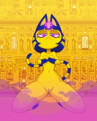 2d :< animal_crossing ankha ankha_ride_(minus8) anthro felid feline felis female fur furry furry_only glowing glowing_eyes hi_res hypnotic_eyes hypnotizing_viewer jewelry naked nintendo nude nude_female profannytea pussy sole_female solo tail thick_thighs