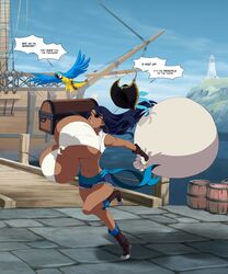 bursting_breasts dark_skin eyepatch female female_only gigantic_breasts huge_breasts long_hair parrot pirate saburox text