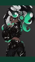 ass finger_on_mouth latex looking_at_viewer looking_back marina_(splatoon) splatoon