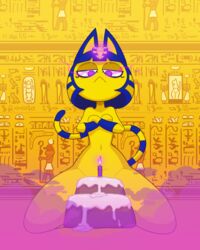 2021 :< animal_crossing ankha ankha_ride_(minus8) anthro egyptian feline female fur furry furry_only glowing glowing_eyes hi_res humanoid jewelry nintendo nude nude_female profannytea solo tail thick_thighs thighs