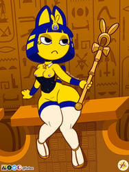 2021 animal_crossing ankha ankha_ride_(minus8) areolae breasts breasts_out bunny_girl bunnysuit clothing egyptian felid feline felis female fur furboz furry furry_only medium_breasts nintendo nipples pussy sitting solo solo_female staff tail thick_thighs thighhighs thighs wide_hips yellow_fur