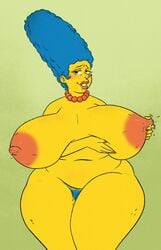 1girls alternate_breast_size alternate_version_available blue_hair completely_nude galacticgoodie huge_breasts lactating lactation long_hair marge_simpson mature_female milf mother naked solo the_simpsons voluptuous wide_hips yellow_skin