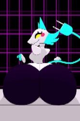 1girls aliasing animated anthro ass big_ass deltarune deltarune_chapter_2 female female_focus female_only gigantic_ass no_sound oakensfm sitting_down solo_female tail tasque_manager_(deltarune) video woodworksfm