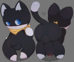 :3 anthro anus ass atlus backsack balls bent_over big_balls big_penis big_testicles biped black_body black_ears black_fur black_nose black_penis black_tail blue_eyes bodily_fluids chibi cute cute_face digital_media_(artwork) dipstick_tail domestic_cat dripping felid feline felis fisk_(artist) fisuku flaccid foreskin front_view fur genital_fluids genitals glistening glistening_balls glistening_body glistening_eyes glistening_fur glistening_genitalia glistening_penis gloves_(marking) grey_background half-erect humanoid_genitalia humanoid_penis kemono leg_markings looking_at_viewer male male_only mammal markings megami_tensei megami_tensei_persona monotone_ears morgana_(persona) mostly_nude multicolored_body multicolored_fur multicolored_tail multiple_images nude penis persona_5 pictographics precum precum_drip presenting presenting_hindquarters raised_tail rear_view scarf scarf_only semi-anthro simple_background sitting small_but_hung socks_(marking) solo solo_male speech_bubble testicles thick_penis two_tone_body two_tone_fur two_tone_tail uncut unretracted_foreskin video_games white_body white_fur white_inner_ear white_tail