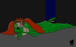 2_heads alien_girl aphromatrix ben_10 ben_10_alien_force ben_tennyson brown_hair conjoined dc_comics dominant_female drooling femdom green_eyes green_skin kissing long_tongue miss_martian multi_head red_hair shapeshifter slime_girl submissive_male threesome