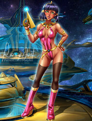 black_legwear black_stockings boots cleopatra_in_space cleopatra_philopator color colored egyptian foxyart green_eyes legwear red_boots stockings tagme two-tone_hair