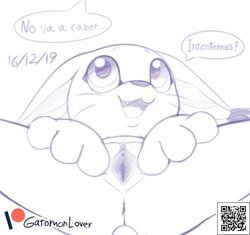 anthro anus bandai_namco clitoris dialogue digimon digimon_(species) fangs felid feline female gatomon gatomonlover genitals mammal open_mouth pussy qr_code solo spread_pussy spreading text translated urethra whiskers