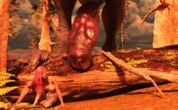 3d 3d_(artwork) animal_penis dinosaur dinosaurs dirty dirty_face dirty_feet pink_hair precum precum_drip precum_string prehistoric red_penis t-rex time_travel torn_clothes trex tyrannosaurus_rex wrecked3d zoophilia