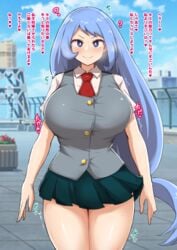 1girls big_breasts blue_eyes blue_hair breasts dialogue eye_contact female highres horny huge_breasts hypnosis hypnotized in_heat japanese_text large_breasts long_hair looking_at_viewer mind_control my_hero_academia nejire_hado outdoors outside pussy_juice pussy_juice_trail rooftop school_rooftop school_uniform skirt solo standing steam sweat sweatdrop text thick_thighs thighs translation_request u.a._school_uniform wet_pussy wide_hips yamaori