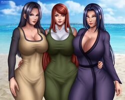 3girls 3milfs abs alternate_version_available asian_clothing beach bedroom_eyes big_breasts black_eyes blue_eyes blue_hair breast_press breast_squeeze busty cleavage clothed clothed_female clothing curvaceous curvy curvy_figure dress female female_focus female_only flowerxl fully_clothed hairclip hand_on_hip hinata's_mother hourglass_figure kimono large_breasts light-skinned_female light_skin lips lipstick long_hair looking_at_viewer makeup mature mature_female milf milfs naruto naruto_(classic) naruto_(series) naruto_shippuden ocean pink_lips pink_lipstick pinup pose posing purple_eyes red_hair seductive seductive_eyes seductive_look seductive_smile shounen_jump standing thick_thighs thighs tight_clothing toned toned_female uchiha_mikoto uzumaki_kushina voluptuous wide_hips yukata