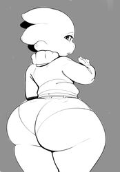 1boy 2021 4_fingers absurd_res alien ass big_ass big_butt black_and_white bottomwear clothed clothing digital_drawing_(artwork) digital_media_(artwork) eyelashes femboy girly grey_background hi_res huge_ass huge_butt humanoid hyper_ass looking_back male male_only moi monochrome obese obese_male original overweight overweight_male pants portrait pseudo_hair puwa simple_background solo solo_male sqoon sweater tendrils thick_legs thick_thighs three-quarter_portrait topwear wide_hips