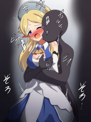 ayase_yukari blonde_hair blush breast_grab groping kissing kissing_neck princess_connect! princess_connect!_re:dive purple_eyes restrained yukari_(princess_connect!)