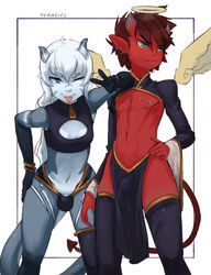 2boys alma_(seraziel) demon femboy girly looking_at_viewer male male_only nipple_piercing nipples piercing seraziel zel_(seraziel)