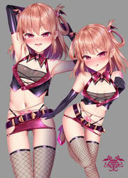 1girls corruption evil_eyes fishnet_stockings leggings legwear light_brown_hair princess_connect! princess_connect!_re:dive pussy_juice rino_(princess_connect!) small_breasts thick_thighs thighhighs thighs