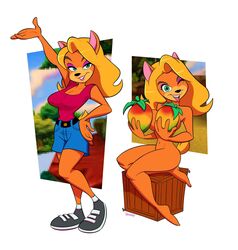 1girls berryvapor covered_nipples crash_(series) crate female large_breasts nude nude_female tawna_bandicoot wumpa_fruit