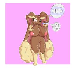 big_breasts breasts female furry lopunny nipples nude pokémon_(species) pokemon pokemon_(species) pregnancy_test pregnant smile tagme thick_thighs trcfan