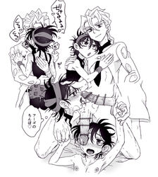 2boys black_hair black_hair_bottom blonde_hair blonde_hair_on_black_hair blonde_hair_top censored domination gay jojo's_bizarre_adventure light_hair_on_dark_hair male/male male_only narancia_ghirga pannacotta_fugo size_difference tagme vento_aureo yaoi