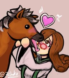 72hoka female french_kiss glasses heart horse horse_(miitopia) kissing mii miitopia rolling_eyes tongue_kiss zoophilia