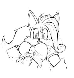 anthro boobjob breasts coco_bandicoot crash_(series) crossover disembodied_penis female grabbing human human_male human_on_anthro looking_to_the_side male male_human/female_anthro outercourse paizuri paizuri_under_clothes penis rule_63 sonic_(series) surprised tails tails_the_fox