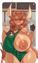 anthro apron apron_only areolae big_breasts breasts breasts_out busty doppledadko female female_focus female_only fur furry hourglass_figure iced_latte_with_breast_milk ingrid_(doppledadko) large_breasts meme nipples tagme waitress waitress_uniform wide_hips