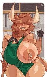 anthro apron apron_only areolae big_breasts breasts breasts_out busty doppledadko female female_focus female_only fur furry hourglass_figure iced_latte_with_breast_milk ingrid_(doppledadko) large_breasts meme nipples tagme waitress waitress_uniform wide_hips