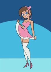 1girls buckteeth dress_lift eyeshadow female female_only genderswap_(mtf) hoop_earrings lifted_by_self pink_dress rule_63 straight_hair tggirlbaby the_fairly_oddparents thick_thighs thighhighs timantha timmy_turner